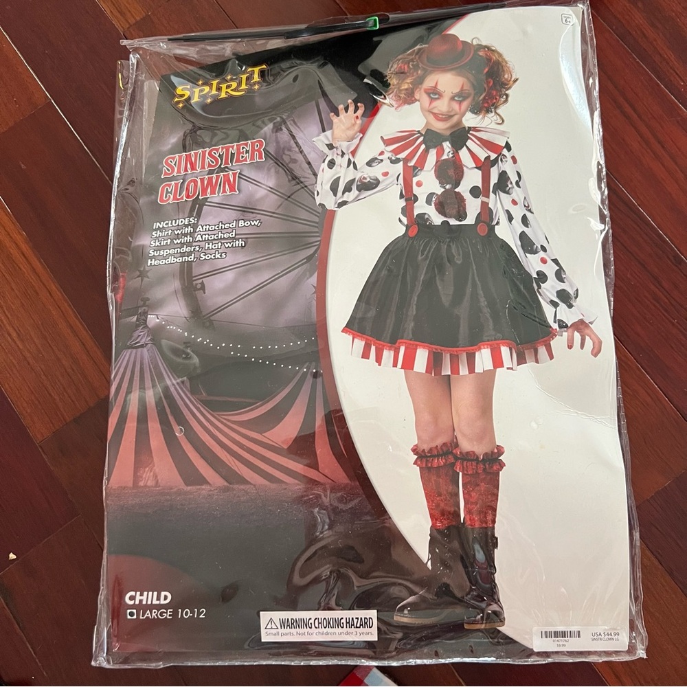 Spirit Sinister Clown Costume for Kids with matching basket - Red, Black, White